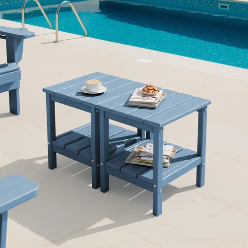 Vista 27 de SERWALL Mesa auxiliar de 2 niveles HDPE para exteriores, resistente a la intemperie, mesa auxiliar Adirondack rectangular Aruba