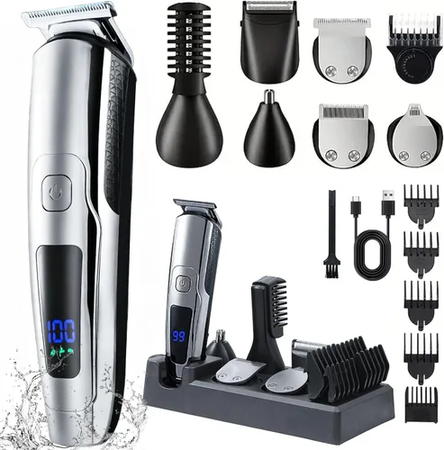Vista 9 de Cortadora de barba para hombres, 20 ajustes de longitud, kit de aseo inalámbrico 14 en 1, maquinilla de afeitar eléctrica impermeable para hombres