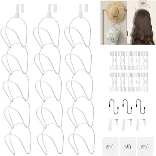 Vista 12 de LINFIDITE Paquete de 10 soportes para colgar sombreros, organizador flexible con múltiples ganchos, montado en la pared, sobre la puerta, para gorra