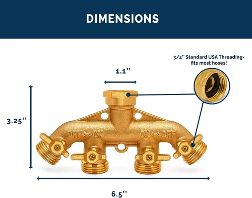 Vista 4 de Morvat Divisor de latón de 4 vías, conector de colector de manguera de jardín con válvulas de encendido/apagado de agarre cómodo, incluye kit
