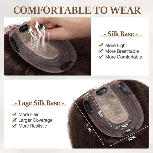 Vista 25 de Rich Choices Pelucas con topper de cabello para mujeres, cabello humano real 100% Remy, sin flequillo, para mujeres con adelgazamiento en la parte