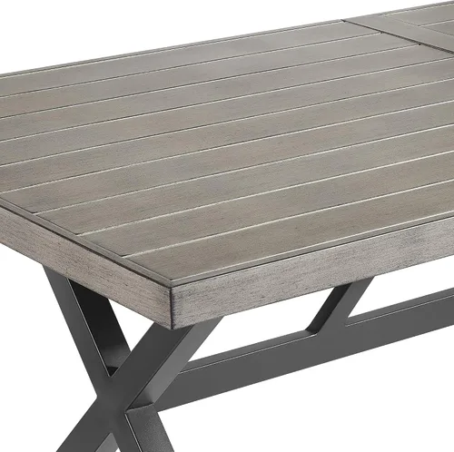 Vista 8 de Ulax furniture Mesa de comedor para patio al aire libre, mesa de comedor rectangular de 82 pulgadas con acabado similar a la madera, ideal