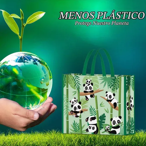 Vista 2 de NymphFable Panda - Bolsas de compras, paquete de 5 bolsas reutilizables