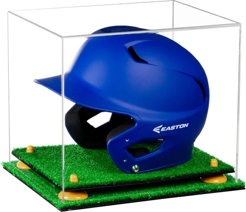 Vista 45 de Better Display Cases Vitrina acrílica para casco de bateo de béisbol con espejo, elevadores rosados, montaje en pared y base de espejo (V22/A012)