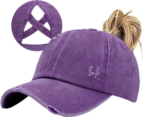 Vista 9 de Gorra de béisbol con diseño de cola de caballo cruzada, ajustable, estilo moño desordenado, para mujer