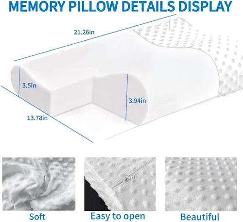 Vista 2 de Almohada cervical para aliviar el dolor de cuello, almohadas de espuma viscoelástica de contorno para dormir, almohada ergonómica de espuma