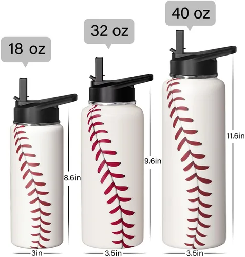 Vista 5 de Botella de Agua de Béisbol 18oz Botellas de Agua Deportivas Aisladas Regalos de Béisbol para Hombres Mujeres Regalo para Entrenador Amantes