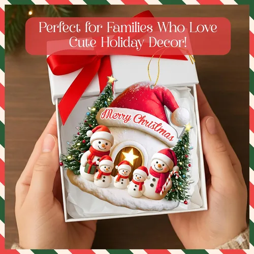 Vista 3 de Familia de Muñecos de Nieve Adorno de Navidad – Feliz Navidad Adorno Colgante de Acrílico – Lindo Adorno Navideño para Árbol, Regalo para Familia