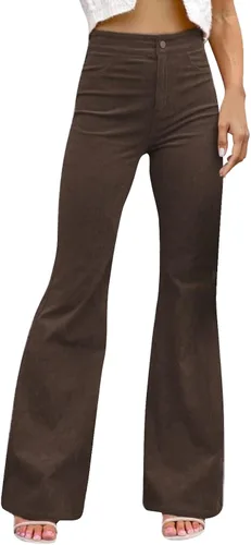 Vista 4 de Pantalones acampanados de color sólido para mujer, con microsolapas, cintura alta, cómodos, con bolsillos