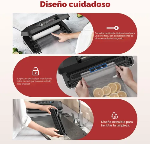 Vista 4 de Máquina selladora al vacío mejorada: sellador de alimentos 10 en 1 con Gris
