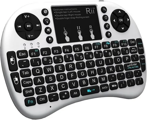 Vista 9 de Teclado táctil Rii i8+ miniatura, inalámbrico 2.4G luz de fondo con ratón para PC/Mac/Android, dorado Negro