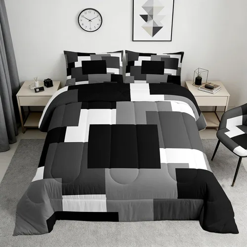 Vista 18 de Castle Fairy Juego de edredón con estampado azteca occidental, juego de ropa de cama geométrica a rayas marrones para niños y adolescentes