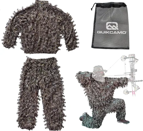 Vista 19 de QuikCamo Mossy Oak 3D Leafy Camo Ghillie Suit - Breathable Quiet Mesh, Snaps and Zippered Pockets for Turkey Hunting