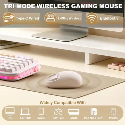 Vista 3 de YUNZll - Mouse inalámbrico de silicona C1, triple modo 2.4G/USB-C/Bluetooth, seguimiento óptico de 4800 DPl, 6 niveles de ajuste, mouse
