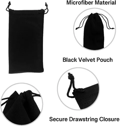 Vista 7 de Super Z Outlet Gafas de sol de microfibra negras y accesorios para teléfono celular, bolsa con cierre de cordón para limpieza, protección