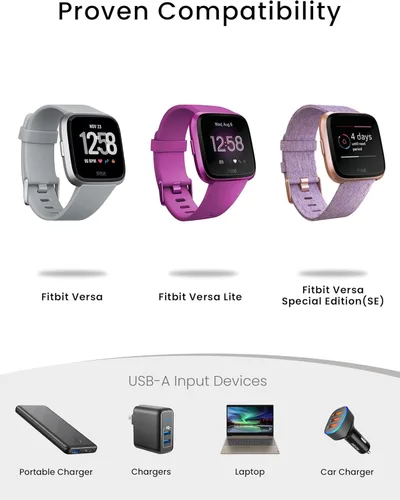 Vista 2 de Sinoacc Cargador de 3.3 pies/3.3 ft para Fitbit Versa 1/Lite/SE Cable de carga de repuesto para reloj inteligente