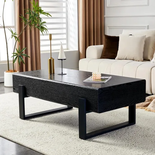 Vista 8 de LKTART Mesa de centro rectangular de 47 pulgadas para sala de estar, superficie con patrón de mármol, patas de metal estables para mesa de té