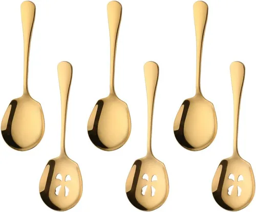 Vista 9 de Meisha - Juego de cucharas de servir, 3 cucharas de servir y 3 cucharas ranuradas, utensilios de servir de acero inoxidable azul para bufé