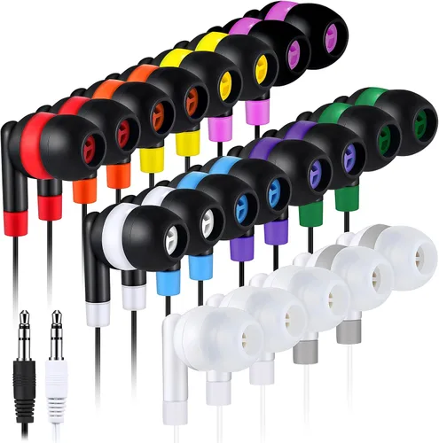 Vista 13 de Kanayu Paquete de 50 auriculares con cable a granel para aula, auriculares básicos con cable para estudiantes, sin micrófono, con conector de 0.138