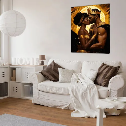 Vista 206 de Arte de pared afroamericano, decoración de rey y reina bailarín negro para sala de estar, arte de pareja de amor negro para dormitorio, lienzo