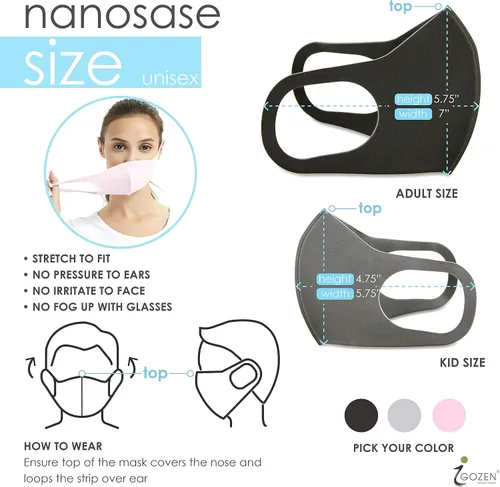 Vista 4 de Paquete de 5 máscaras faciales deportivas Nanosase G para adultos, unisex, BNS Poly Spandex Nano 3D (5 negros, G Sports)