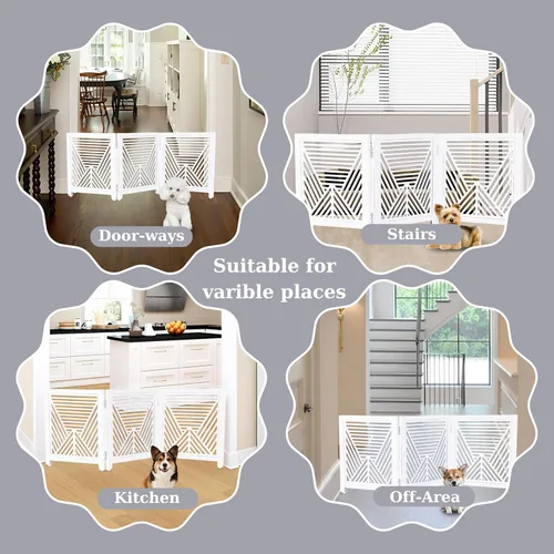 Vista 2 de Lightnpro Valla de madera geométrica para mascotas - Puerta de seguridad plegable independiente para perros, cachorros y mascotas pequeñas, valla