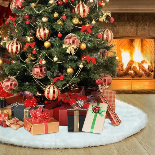 Vista 8 de Falda para árbol de Navidad - 36 pulgadas Falda blanca para árbol de Navidad, falda de alta gama, suave, clásica, esponjosa, de piel sintética
