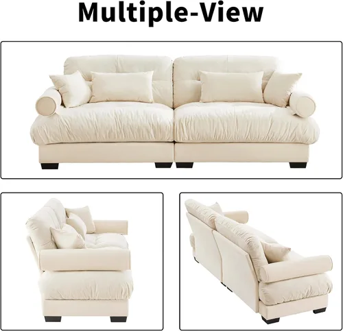 Vista 8 de Sofá modular de gran tamaño de 94 pulgadas, sofás seccionales grandes de color beige y blanco para sala de estar, juego de sofá de terciopelo, sofás
