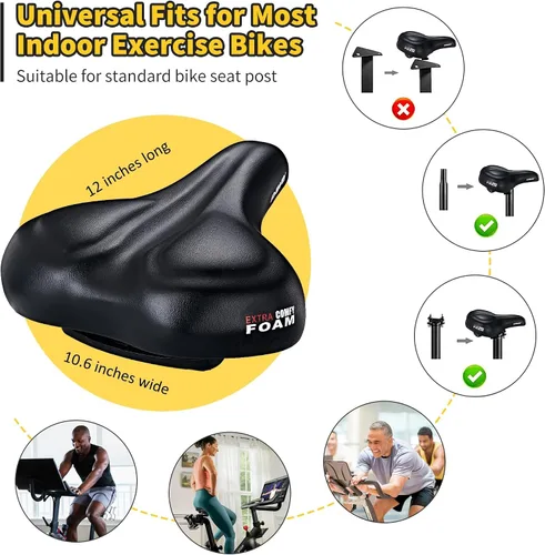Vista 4 de DAWAY C50 - Asiento de bicicleta cómodo de gran tamaño, repuesto extra ancho con cojín de espuma viscoelástica para hombres y mujeres, cómodo