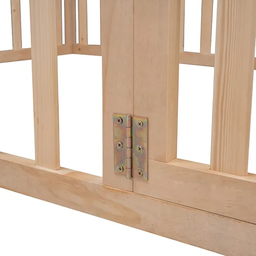 Vista 9 de Cama de plataforma de tamaño matrimonial con valla, marco de cama de piso de madera maciza con puerta, marco de sofá cama de tamaño matrimonial