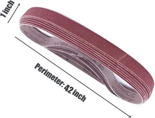 Vista 3 de 1 cinta de lija de óxido de aluminio de 42 pulgadas, papel de lija abrasivo de grano surtido 40/80/120/240 para lijadora de banda, paquete de 24