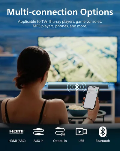 Vista 4 de Barra de sonido PHILIPS B4208 de 2.0 canales con Bluetooth, HDMI ARC y reproducción USB - Simplemente mejor sonido de TV