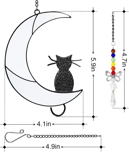 Vista 3 de Godboy Gato negro en la luna, regalo de adorno colgante, regalos conmemorativos para gatos, regalo de condolencias por pérdida de mascotas