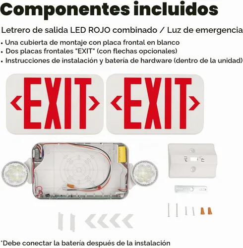 Vista 9 de LFI Lights® - Señal de salida roja combinada con luces de emergencia Carcasa blanca Todos los LED Dos cabezales redondos ajustables cableado