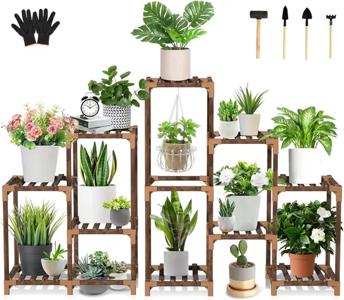 Vista 10 de Uneedem Soporte para plantas para interiores y exteriores, estante alto para múltiples plantas, 10 niveles, 11 macetas, estante grande para plantas