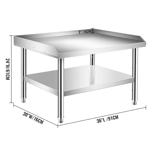 Vista 2 de Soporte de parrilla de acero inoxidable resistente con certificación NSF de calibre 18 con estante inferior para cocinas, cuartos de servicio