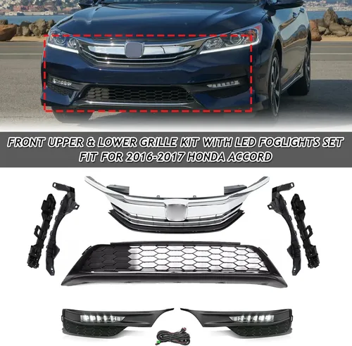 Vista 2 de Kit de cuerpo de rejilla de parachoques delantero de 10 piezas para Honda