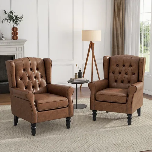 Vista 44 de High Back Accent Chair, Fabric Upholstered Armchair Wingback Chair for Living Room, Comfy Bedroom Reading Seat with Solid Wood Legs, Beige