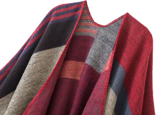 Vista 3 de EXCHIC Chal retro para mujer con parte delantera abierta, poncho para otoño e invierno