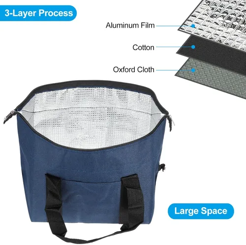 Vista 4 de PATIKIL Bolsa de almuerzo aislada, tela Oxford, impermeable, lonchera térmica portátil, contenedor de alimentos para el trabajo, oficina, picnic al