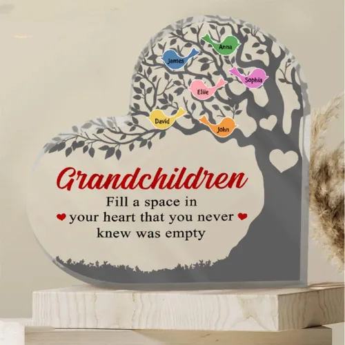 Vista 2 de Placa acrílica personalizada con forma de corazón para nietos en tu corazón, regalo para abuela, abuela, mamá, cumpleaños, día de la madre, Navidad