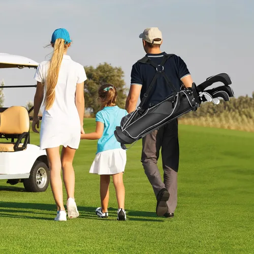Vista 8 de GYMAX Bolsa de golf con divisor de 4 vías, con 4 bolsillos con cremallera, bolsa refrigeradora, capucha para lluvia y correa acolchada para el Negro