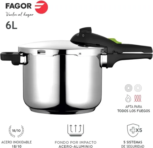 Vista 2 de Fagor Rapid Xpress - Olla a presión 6 litros, inducción, súper rápida, acero inoxidable 18/10, todo tipo de cocinas, parte inferior termodifusora, 2