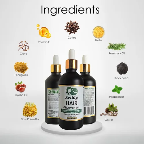 Vista 2 de Seddy Aceite para el crecimiento del cabello con biotina, cafeína, palma enana americana, romero, ricino y jojoba - Tratamiento del cuero cabelludo