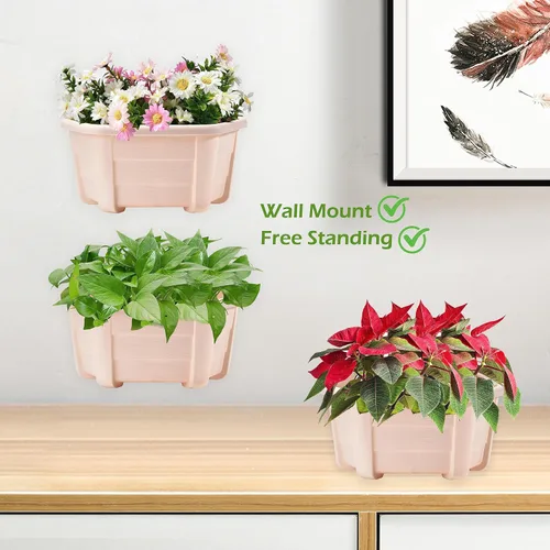 Vista 5 de ORIMERC Macetas de madera imitada de 9.8 pulgadas para plantas de interior, macetas colgantes de pared para interiores y exteriores, maceta vertical
