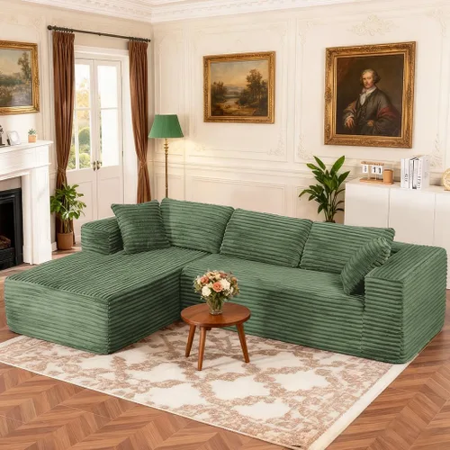 Vista 12 de COMHOMA - Sofá seccional modular de 105" con asiento profundo, sofá en forma de L tapizado en nube, brazos anchos, tela de corduroy, chaise lounge