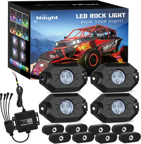 Vista 11 de Nilight Luz LED RGB para látigo, 2 unidades, 3 pies, con 4 luces de roca RGB-Látigo+Roca