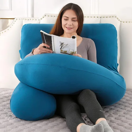 Vista 5 de Elover Almohada de Embarazo Imprescindible para Dormir en Forma de U, Almohada de Maternidad de Cuerpo Completo con Funda Refrescante Extraíble