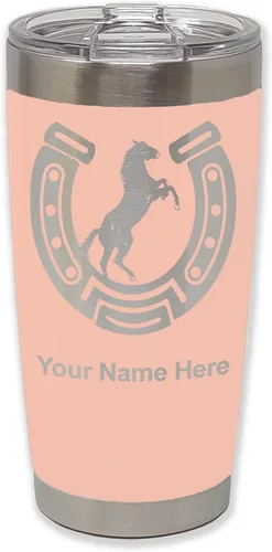 Vista 9 de LaserGram Vaso personalizado de 20 onzas, herradura con caballo (negro)