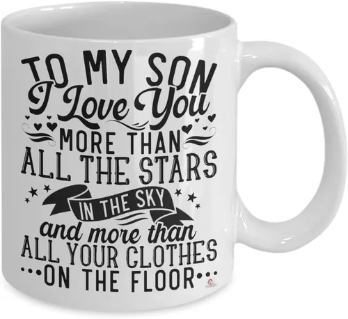 Vista 2 de ODDITEES Taza de café con texto en inglés «To My Son I Love You More Than All The Stars In The Sky», 11 onzas, color blanco